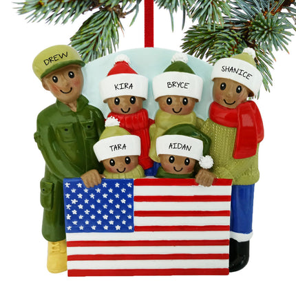 holiday personalized military african american family of 6 christmas ornament – Christmas ornament, holiday tree decoration o