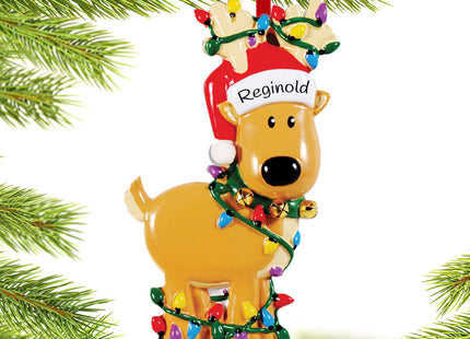 custom personalized deer tangled in lights christmas ornament – Christmas ornament, holiday tree decoration or gift