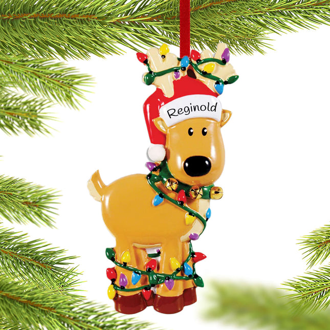 custom personalized deer tangled in lights christmas ornament – Christmas ornament, holiday tree decoration or gift