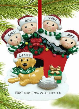 Family Of 4 With Dog In Doghouse Ornament  by POLARX Ornament