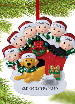 Family Of 6 With Dog In Doghouse Ornament  by POLARX Ornament