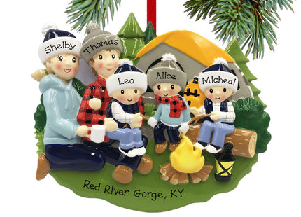 decorative personalized camp fire family of 5 christmas ornament – Christmas ornament, holiday tree decoration or gift