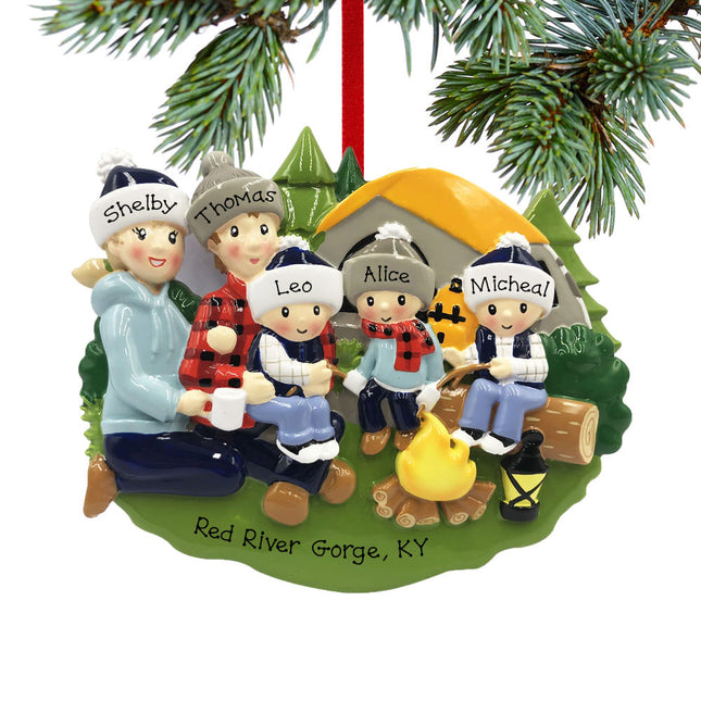 Camp Fire Family Personalized Ornament - 5 or 6 Family Members