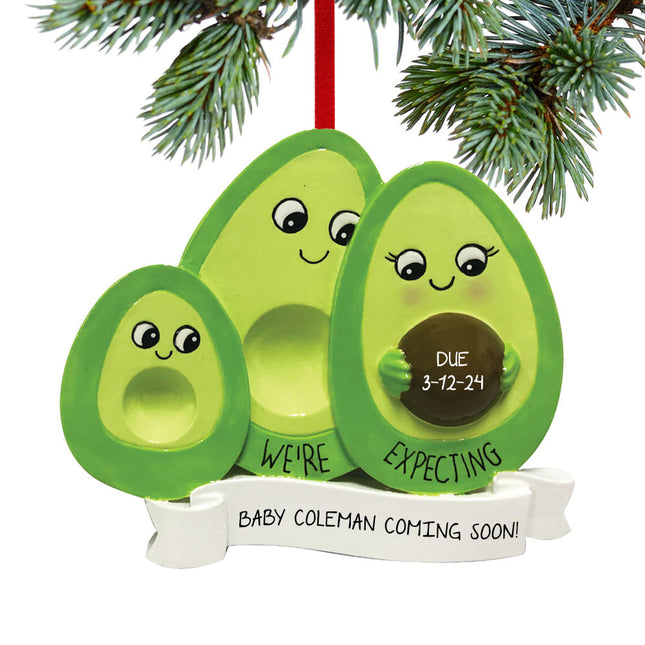 personalized personalized expecting avocado family of 3 christmas ornament – Christmas ornament, holiday tree decoration or g