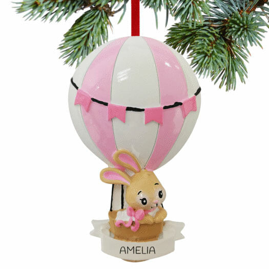 Baby Girl or Boy Bunny In Balloon Personalized Ornament
