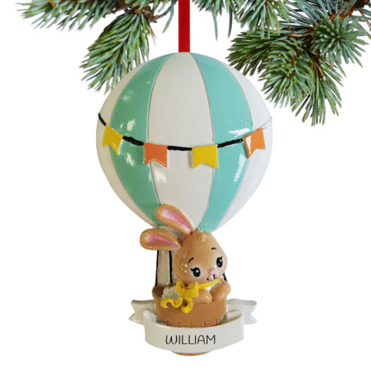 Baby Girl or Boy Bunny In Balloon Personalized Ornament