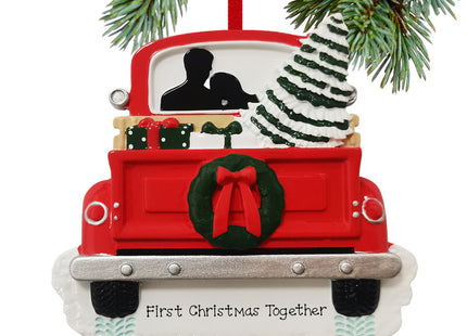 engraved personalized couple in vintage red truck christmas ornament – Christmas ornament, holiday tree decoration or gift