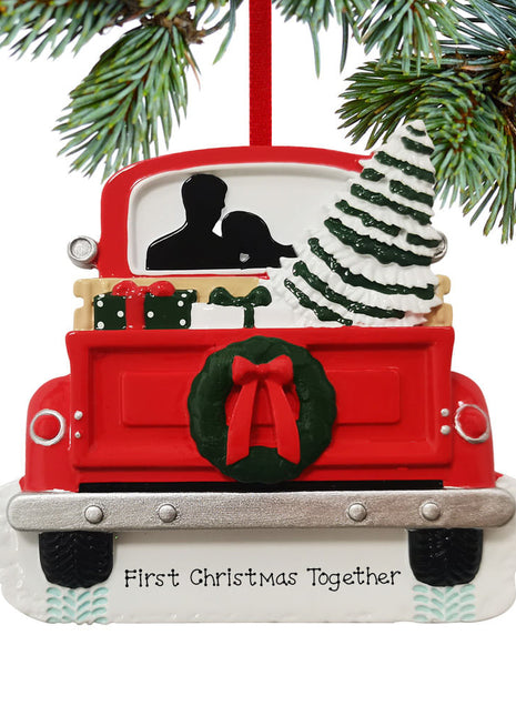 Couple In Vintage Red Truck Ornament  by POLARX Ornament