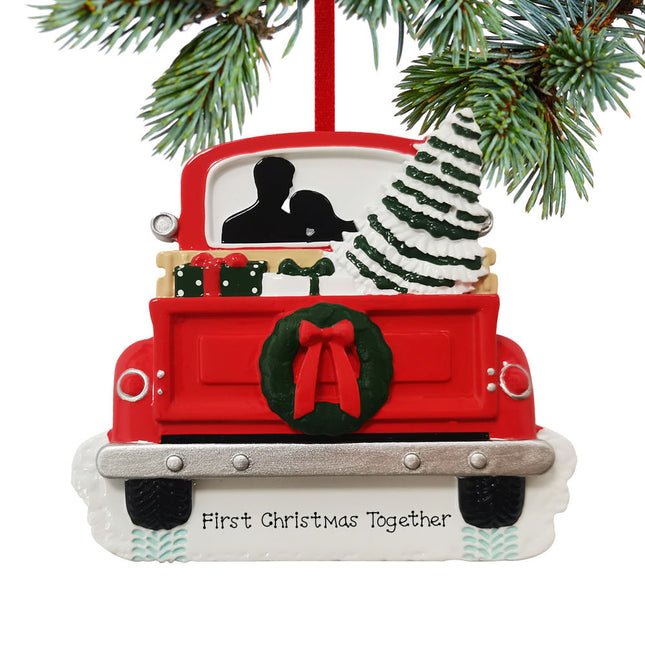 engraved personalized couple in vintage red truck christmas ornament – Christmas ornament, holiday tree decoration or gift