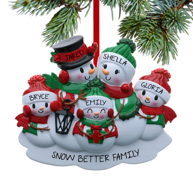 Classic Snowman Family Personalized Ornament - 2, 3, 4, 5, 6 Family Members