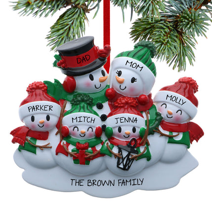 Classic Snowman Family Personalized Ornament - 2, 3, 4, 5, 6 Family Members