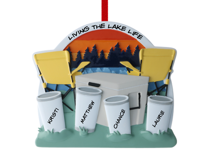 Family With Cooler At The Lake Personalized Ornament - 4, 5, 6 Family Members