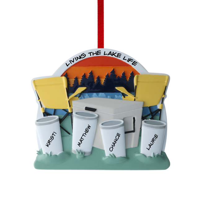 Family With Cooler At The Lake Personalized Ornament - 4, 5, 6 Family Members