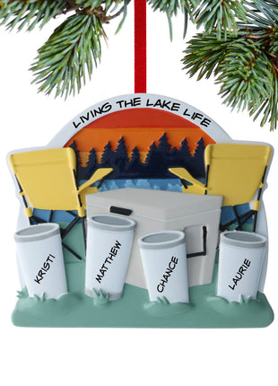 Family Of 4 Cooler At The Lake Ornament  by POLARX Ornament