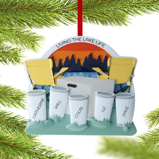 Family With Cooler At The Lake Personalized Ornament - 4, 5, 6 Family Members