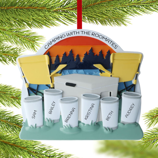Family With Cooler At The Lake Personalized Ornament - 4, 5, 6 Family Members
