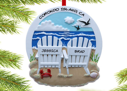 decorative personalized adirondack beach chair couple christmas ornament – Christmas ornament, holiday tree decoration or gif