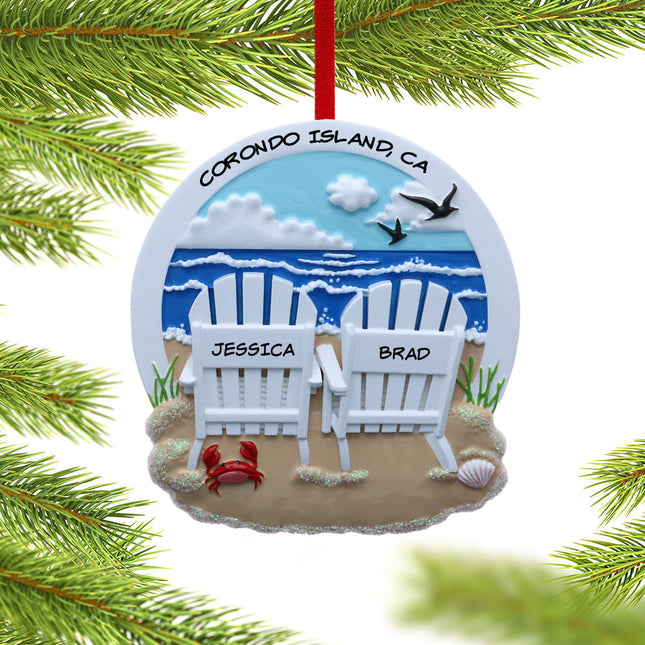 decorative personalized adirondack beach chair couple christmas ornament – Christmas ornament, holiday tree decoration or gif