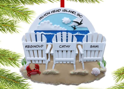 engraved personalized adirondack beach chair family of 3 christmas ornament – Christmas ornament, holiday tree decoration or 