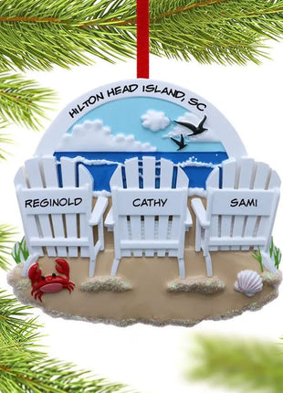 Adirondack Beach Chair Family Of 3 Ornament  by POLARX Ornament