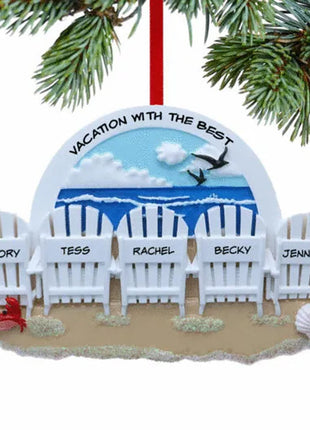 Adirondack Beach Chair Family Of 5 Ornament  by POLARX Ornament