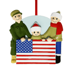 Personalized military family with American flag ornament with 3 names