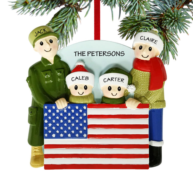 custom personalized military family of 4 christmas ornament – Christmas ornament, holiday tree decoration or gift