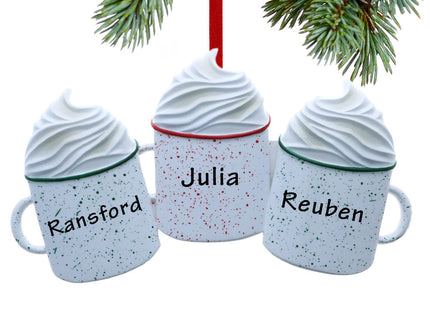 decorative personalized hot cocoa family of 3 christmas ornament – Christmas ornament, holiday tree decoration or gift