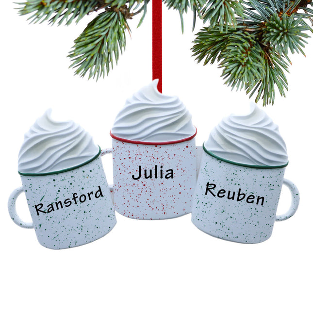 decorative personalized hot cocoa family of 3 christmas ornament – Christmas ornament, holiday tree decoration or gift