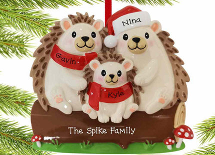 holiday personalized hedgehog family of 3 christmas ornament – Christmas ornament, holiday tree decoration or gift