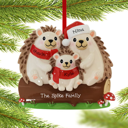 holiday personalized hedgehog family of 3 christmas ornament – Christmas ornament, holiday tree decoration or gift