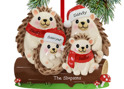 decorative personalized hedgehog family of 4 christmas ornament – Christmas ornament, holiday tree decoration or gift