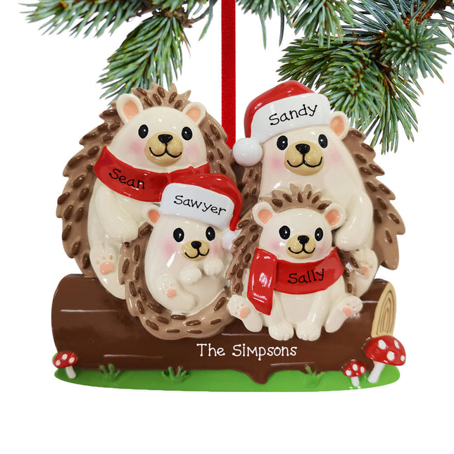 decorative personalized hedgehog family of 4 christmas ornament – Christmas ornament, holiday tree decoration or gift