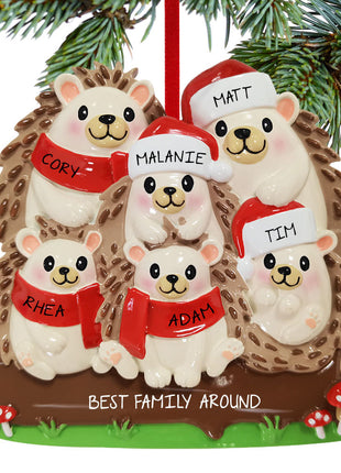 Hedgehog Family Of 6 Ornament  by POLARX Ornament
