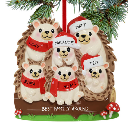 custom personalized hedgehog family of 6 christmas ornament – Christmas ornament, holiday tree decoration or gift