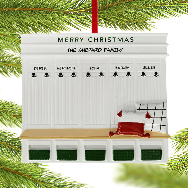 Mudroom Family Personalized Ornament - 2, 5, 6 Family Members