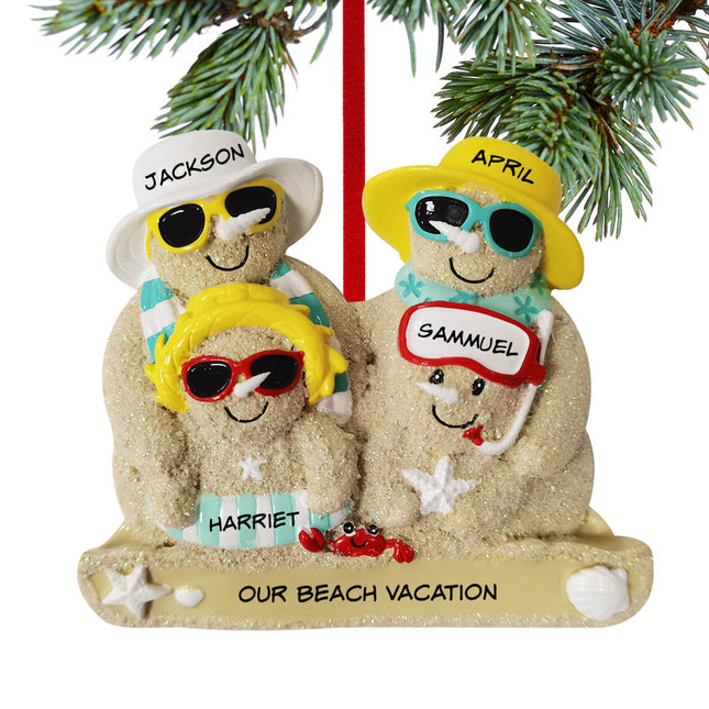 Sand Snowman Family Personalized Ornament - 2, 3, 4, 5, 6 Family Members