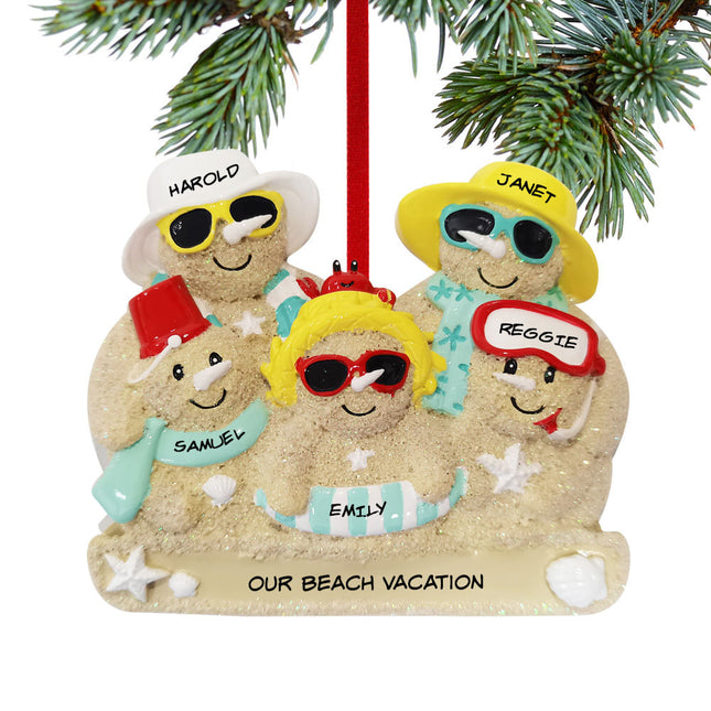 engraved personalized sand snowman family of 5 christmas ornament – Christmas ornament, holiday tree decoration or gift