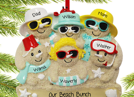 holiday personalized sand snowman family of 6 christmas ornament – Christmas ornament, holiday tree decoration or gift