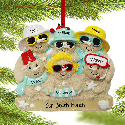 holiday personalized sand snowman family of 6 christmas ornament – Christmas ornament, holiday tree decoration or gift