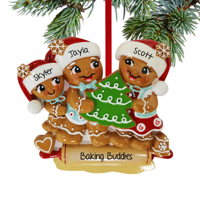 Gingerbread Family Personalized Ornament - 3, 4, 5, 6 Family Members