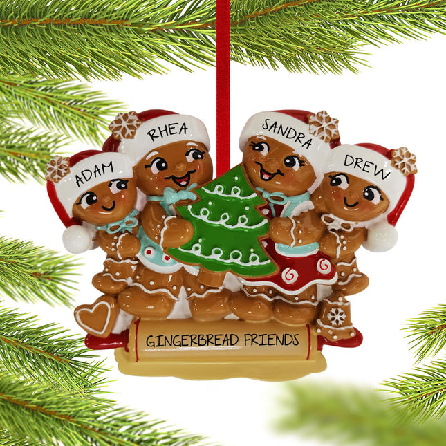 Gingerbread Family Personalized Ornament - 3, 4, 5, 6 Family Members