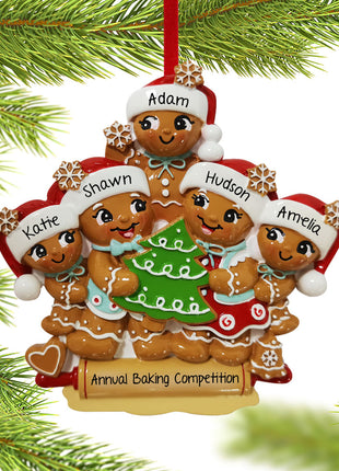 Gingerbread Family Of 5 Ornament  by POLARX Ornament