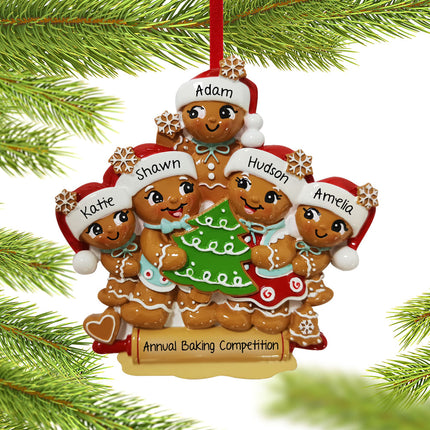 Gingerbread Family Personalized Ornament - 3, 4, 5, 6 Family Members