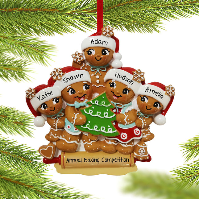 engraved personalized gingerbread family of 5 christmas ornament – Christmas ornament, holiday tree decoration or gift