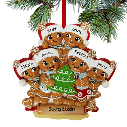 Gingerbread Family Personalized Ornament - 3, 4, 5, 6 Family Members