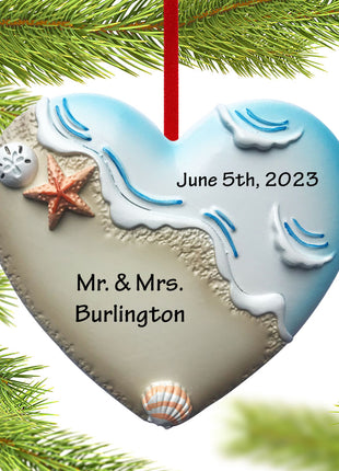 Beach Wedding Heart Ornament  by POLARX Ornament