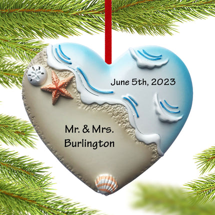 holiday personalized beach wedding heart christmas ornament – Christmas ornament, holiday tree decoration or gift