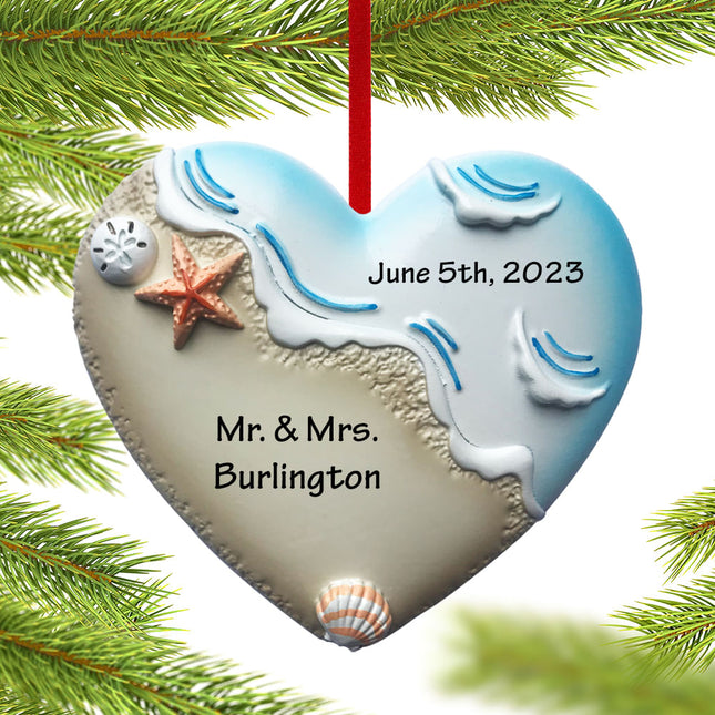 holiday personalized beach wedding heart christmas ornament – Christmas ornament, holiday tree decoration or gift