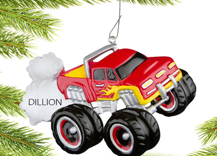 holiday personalized red monster truck christmas ornament – Christmas ornament, holiday tree decoration or gift